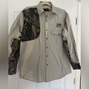 Browning Vintage Tan and Camouflage Men's Shooter Hunting Shirt Long Sleeve M